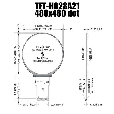 2,8 panneau d'affichage de TFT d'écran de cercle de rond d'IPS 480x480 de pouce ST7701S pour le contrôle industriel