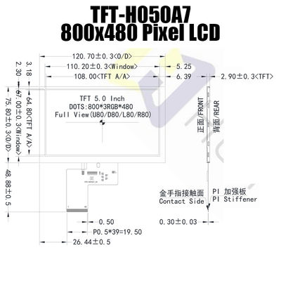 Fabricant lisible d'affichage de TFT LCD de 5,0 de pouce 800x480 d'affichage d'IPS moniteurs de lumière du soleil